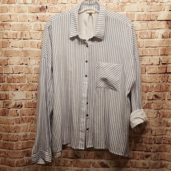 Hem & Thread Blue/White Long Sleeve Button Down Size Med - Picture 1 of 11